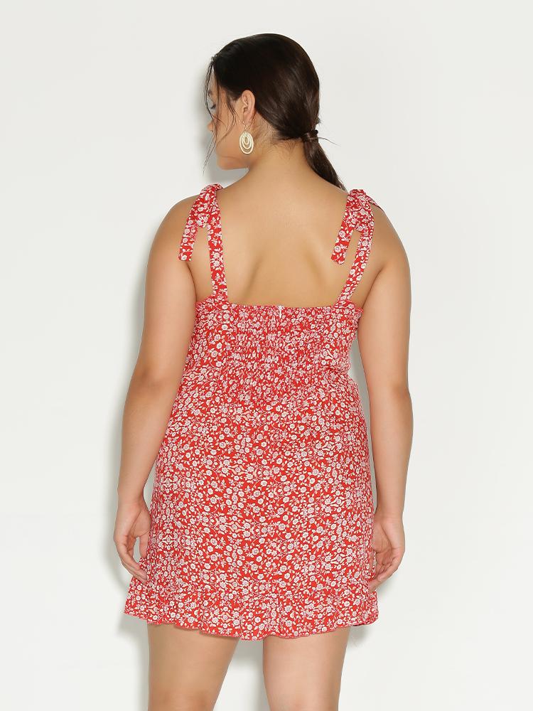 Ditsy Knotted Ruffle Dress