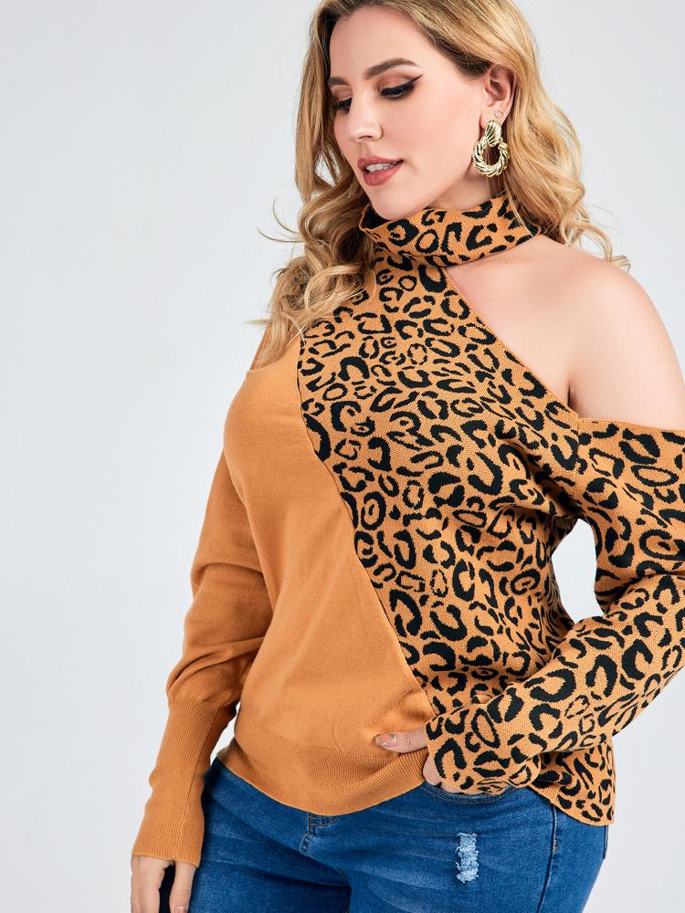 Leopard Cold Shoulder Knit Top