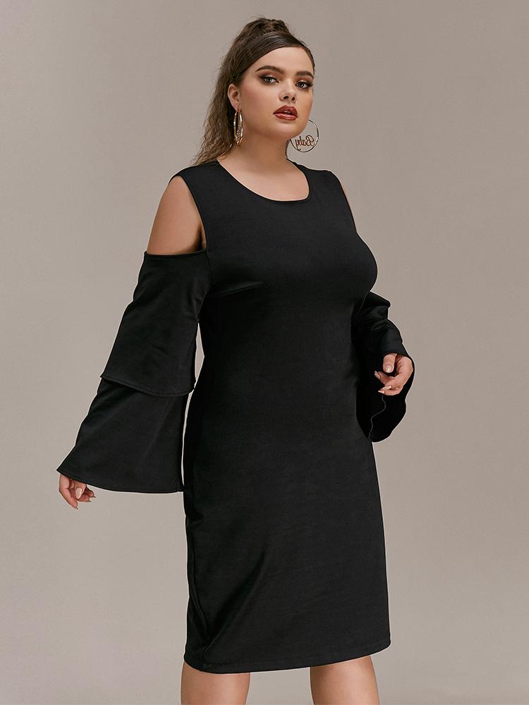 Flared Sleeve Cold Shoulder Dress