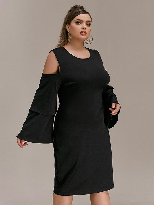 Flared Sleeve Cold Shoulder Dress