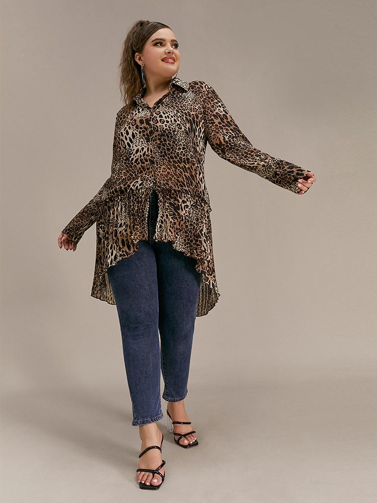 Leopard Lapel Collar Blouse
