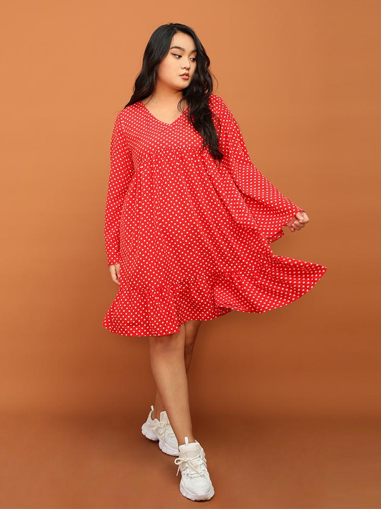 Ruffled Hem Polka Dot Dress