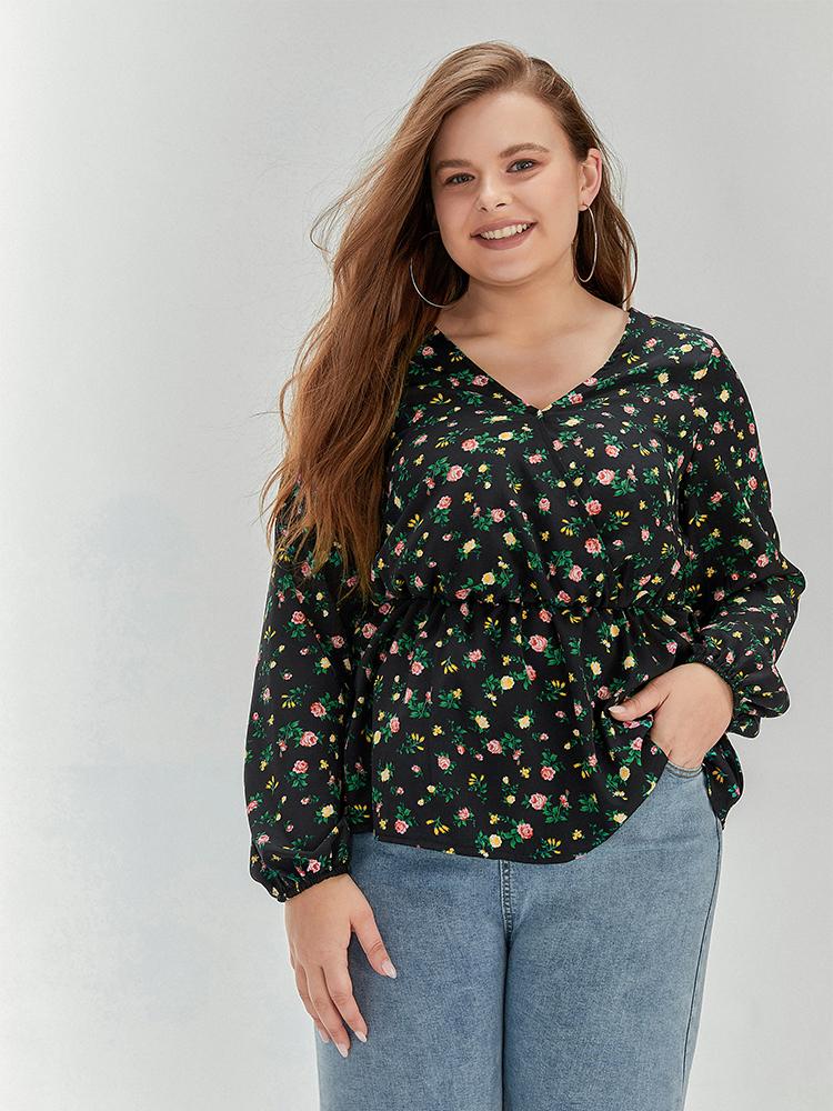 Floral Waisted V-neck Top