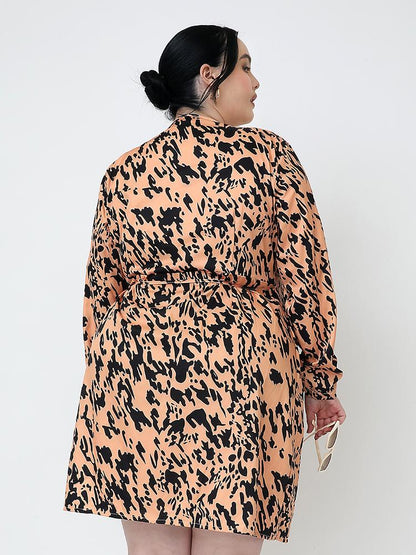 Irregular Printed V-neck Wrap Dress