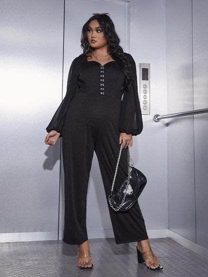 See Through Sleeve Buckle Jumpsuit