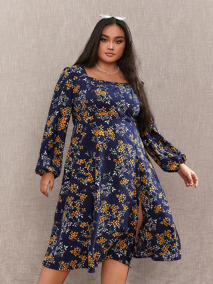 Ditsy Floral Split Hem Backless Dress