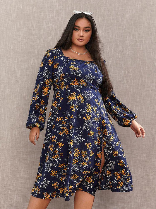 Ditsy Floral Split Hem Backless Dress