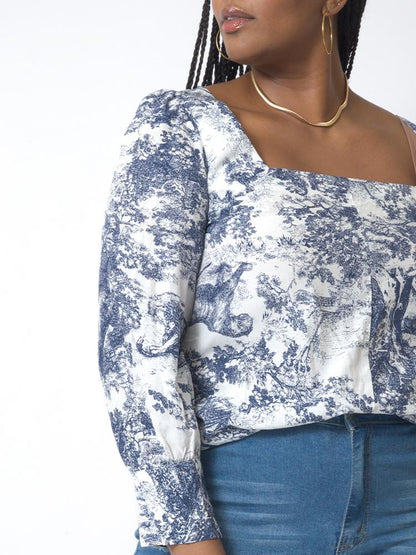 Animal And Plant Printed Square Neck Top