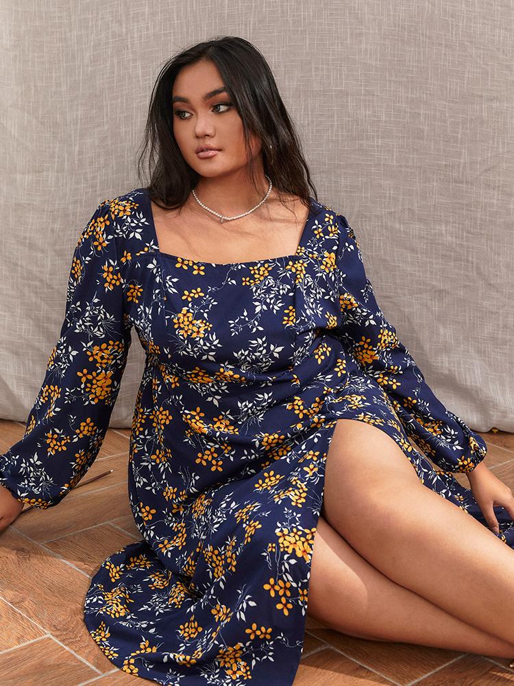 Ditsy Floral Split Hem Backless Dress