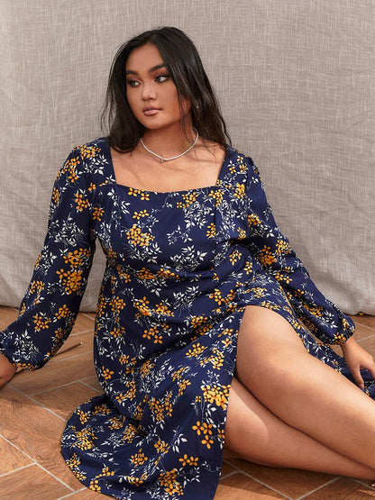 Ditsy Floral Split Hem Backless Dress