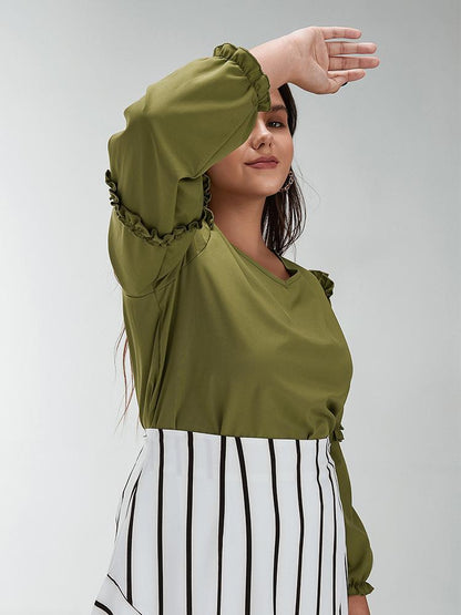 Ruffle Sleeve V-neck Blouse
