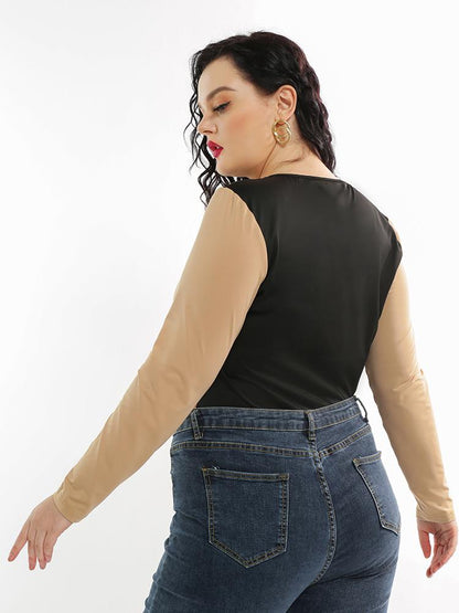 Colorblock Round Neck Long-sleeved T-shirt