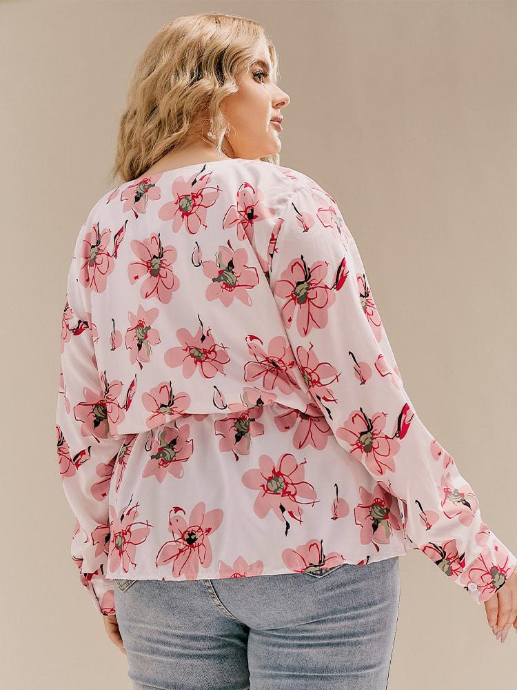 Floral Button Drawstring Blouse