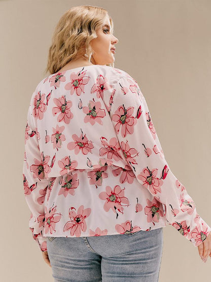 Floral Button Drawstring Blouse