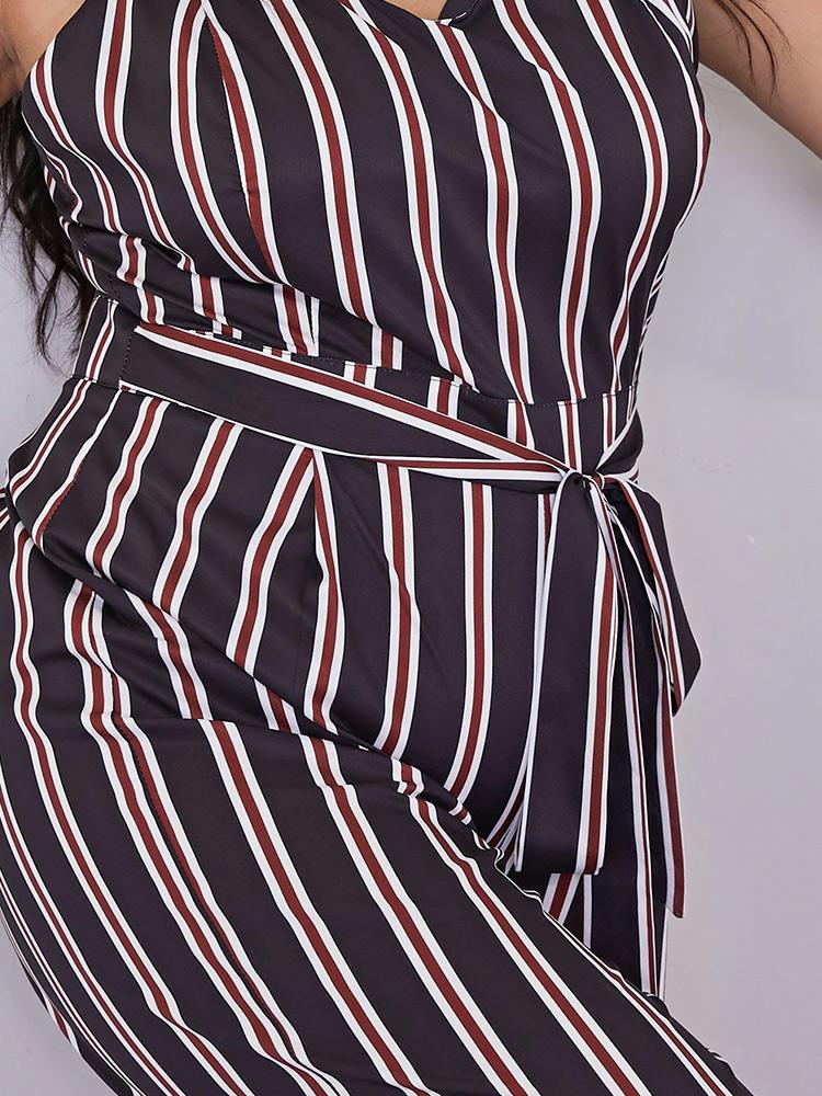 Striped Lace-up Suspender Jumpsuit