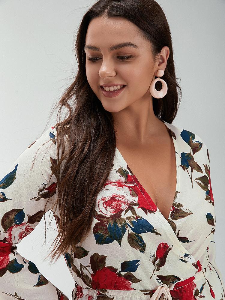 Floral Drawstring V-neck Jumpsuit