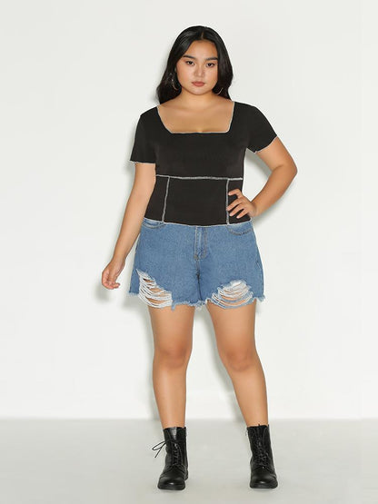 Stitch Square Collar T-Shirt