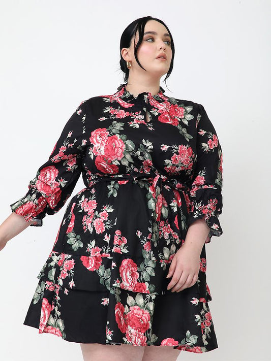 Floral Pleated Lace Dress