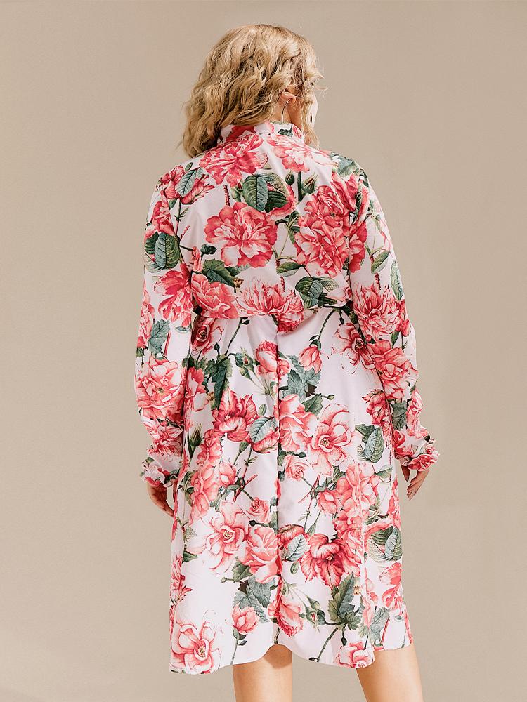 Floral Ruffle Detail Long Sleeved Dress