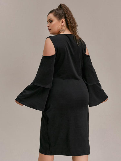 Flared Sleeve Cold Shoulder Dress