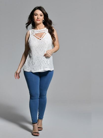 Hollow Out Lace Neck Top