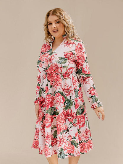 Floral Ruffle Detail Long Sleeved Dress