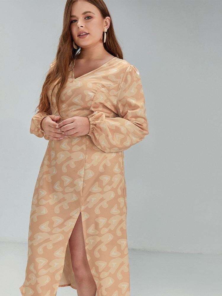 Allover Print Back Button Split Hem Dress