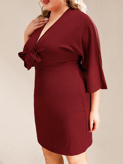 Deep V Neckline Bowknot 2/3 Sleeve Dress