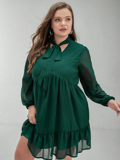 Knotted Neckline Ruffle Dress