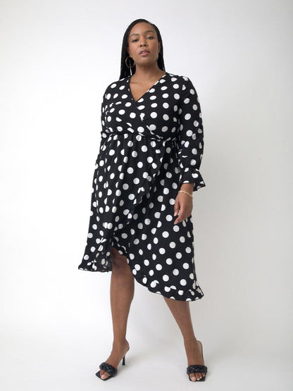 Irregular Polka Dot Wrap Dress