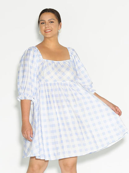 Tartan Lantern Sleeve Dress