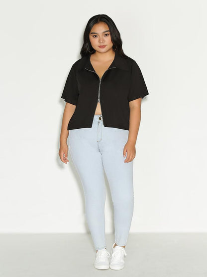 Zipper Collar Neck Top