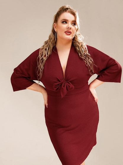 Deep V Neckline Bowknot 2/3 Sleeve Dress