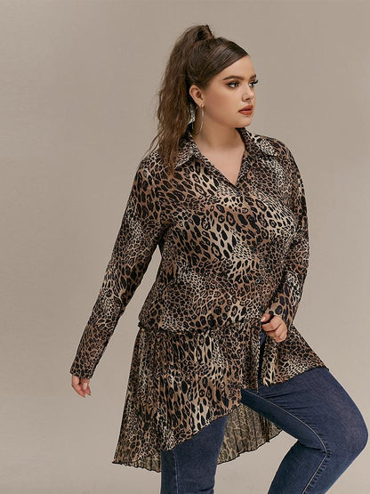 Leopard Lapel Collar Blouse