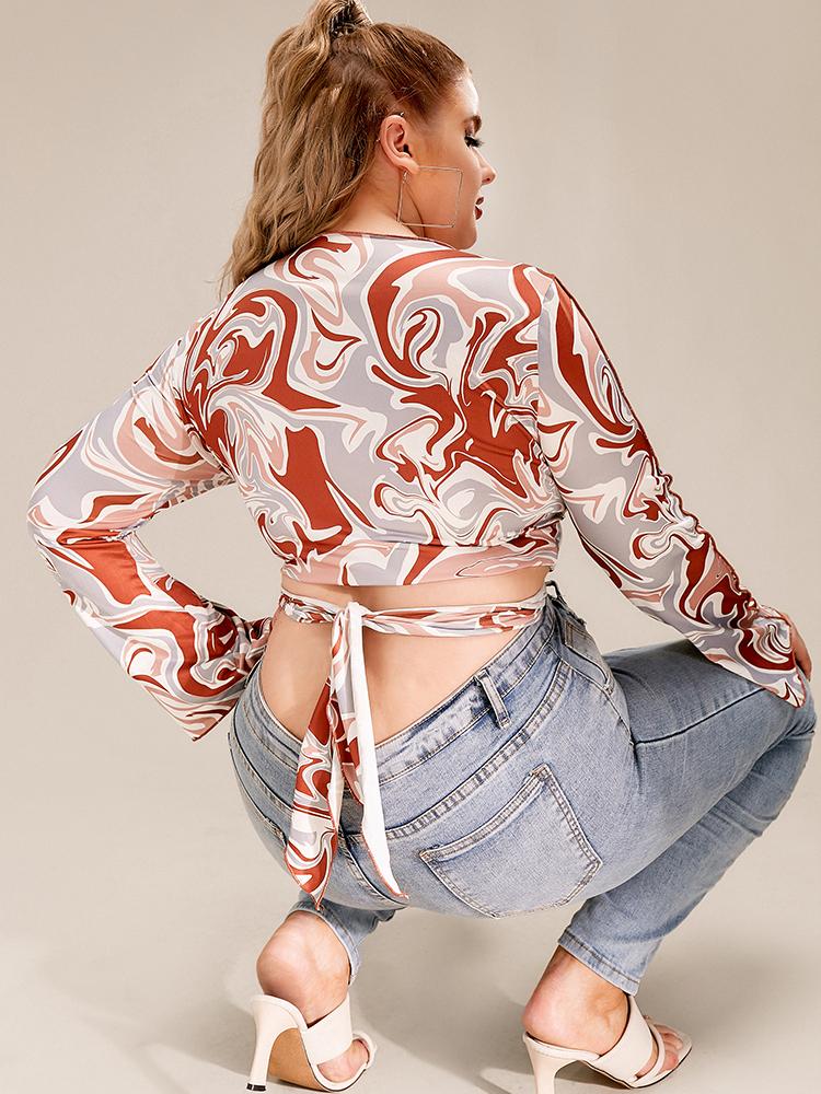 Water Ripple Deep V Surplice Neck Blouse