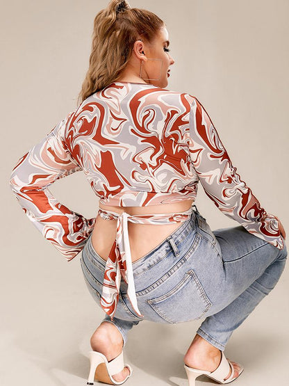 Water Ripple Deep V Surplice Neck Blouse