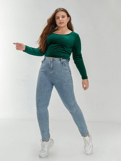 Solid Long-sleeved Crop T-shirt