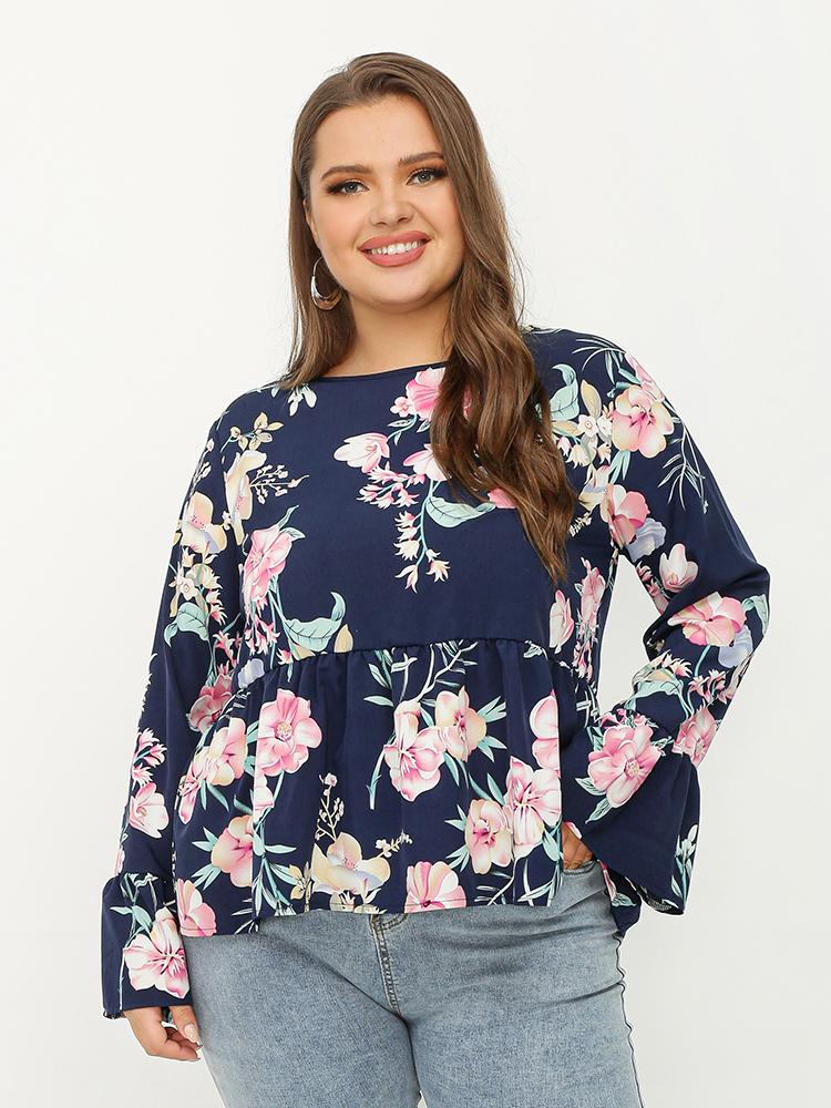 Floral Ruffled Crew Neck Top