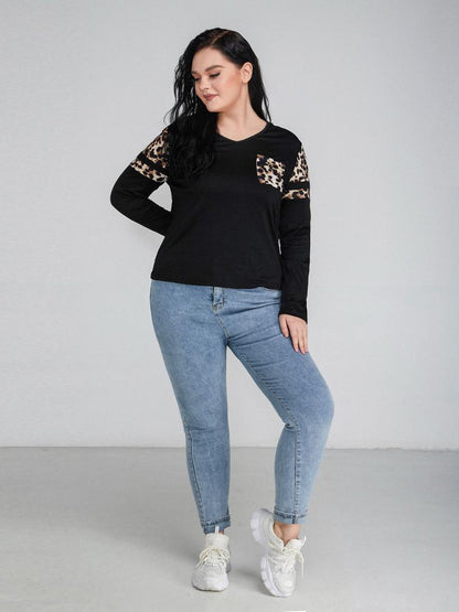 Leopard Print Pocket Long Sleeve T-shirt