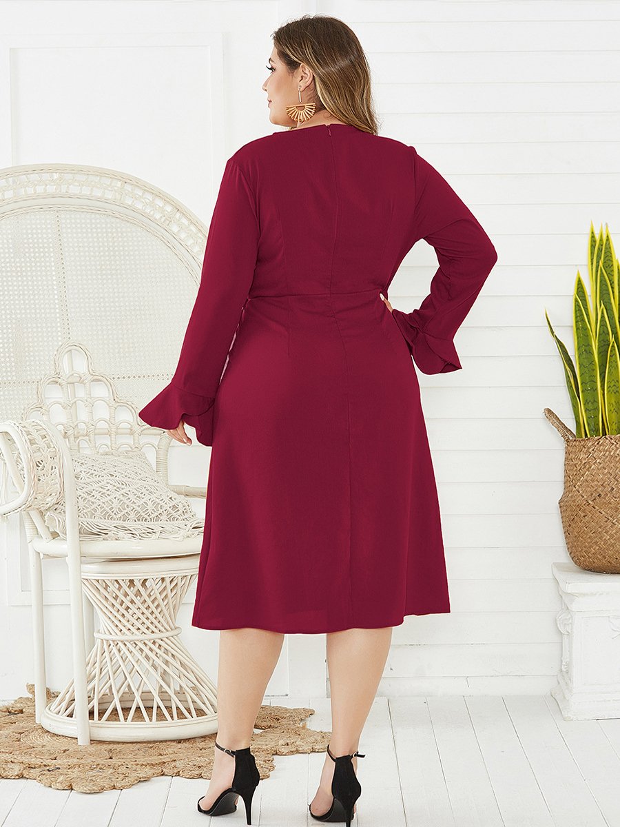 V-neck Button Red Dresses