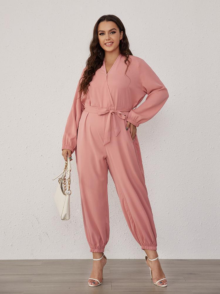 Solid Tied V-neck Casual Jumpsuit