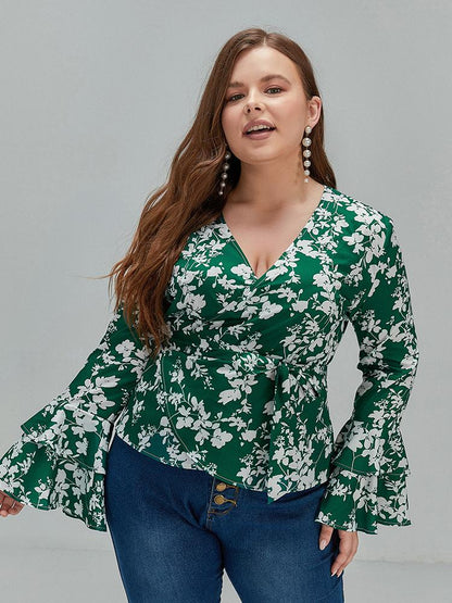 Frilled Flared Sleeve Floral Top