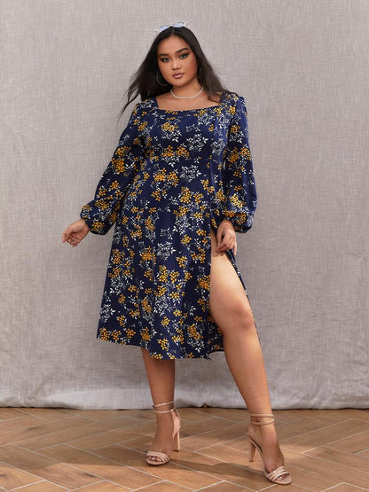 Ditsy Floral Split Hem Backless Dress