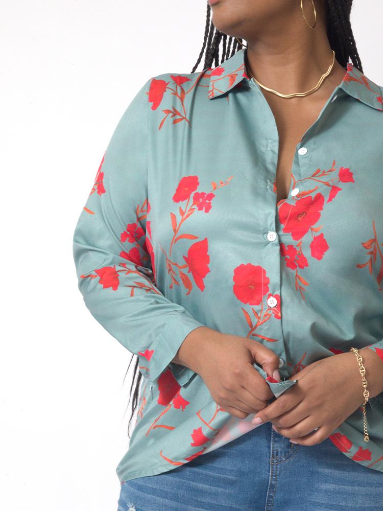 Floral Curved Hem Blouse