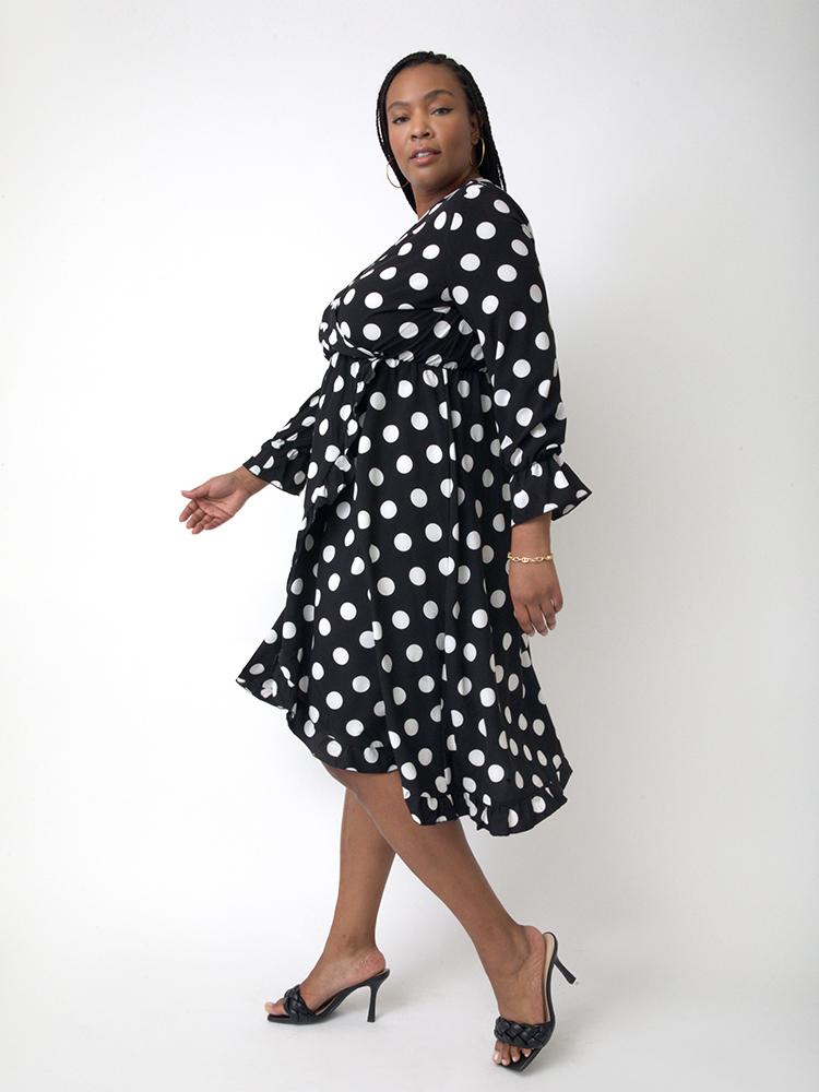 Irregular Polka Dot Wrap Dress
