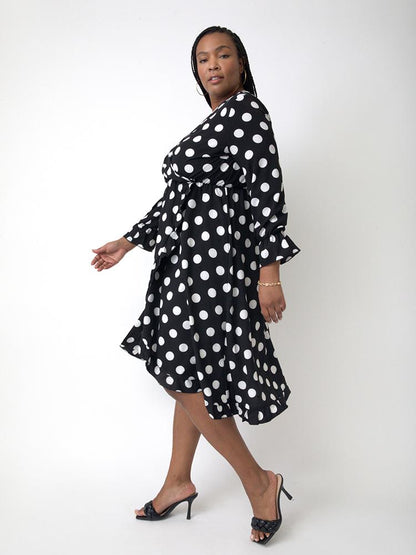 Irregular Polka Dot Wrap Dress