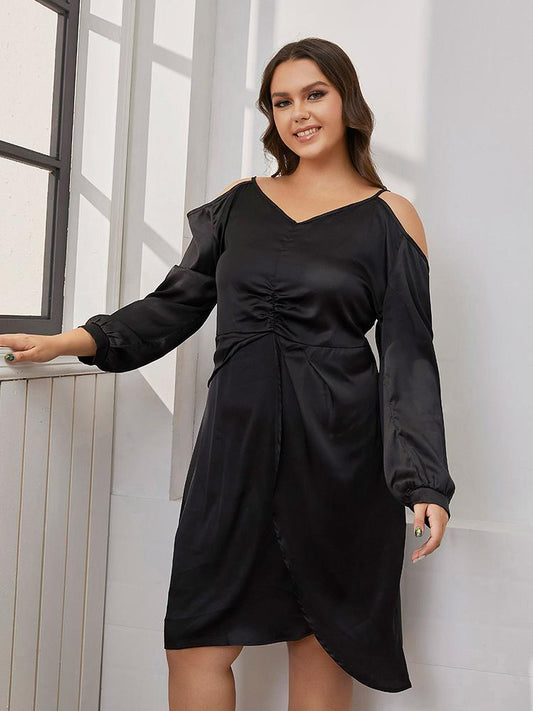 Solid Irregular Hem Cold Shoulder Dress