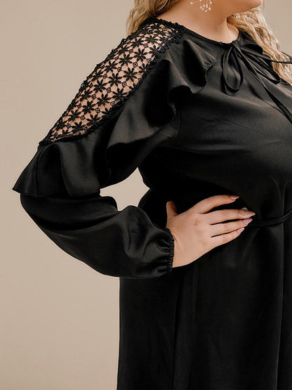 Floral Hollow Ruffled Irregular Hem Dress