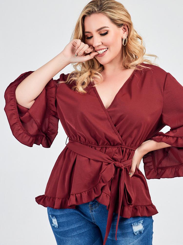 Ruffle Wrap Belt Blouse
