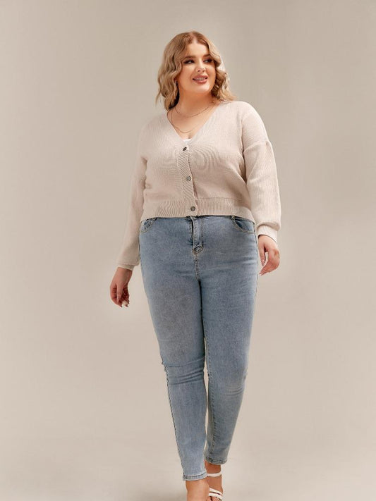 Button V-neck Crop Cardigan